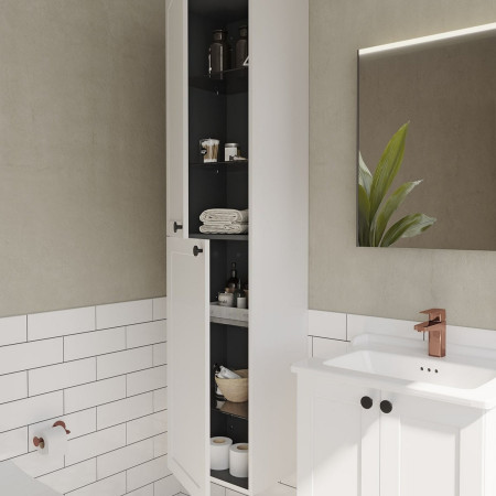 68510 VitrA Root Classic 420mm Matt White Wall Hung Tall Storage Unit Open Doors and Shelves View