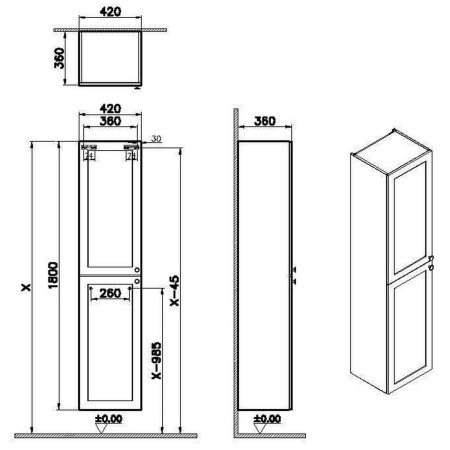 68513 VitrA Root Classic 420mm Matt Fjord Green Wall Hung Tall Storage Unit Dimensions