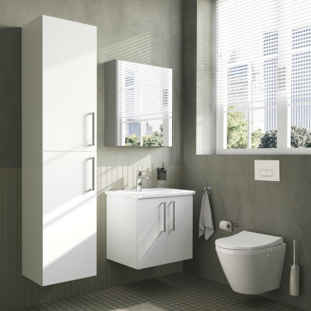 66225 VitrA Root Flat 400mm Gloss White Wall Hung Tall Storage Unit Lifestyle