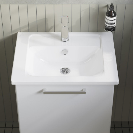 67912 VitrA Root Flat 600mm Gloss White Wall Hung One Drawer Vanity Unit and Basin with Chrome Basin Mixer