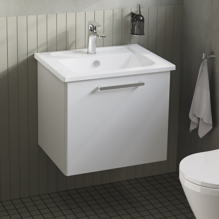 67912 VitrA Root Flat 600mm Gloss White Wall Hung One Drawer Vanity Unit and Basin Lifestyle