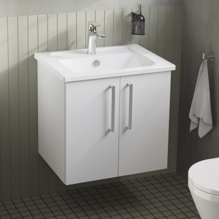 67872 VitrA Root Flat 600mm Gloss White Wall Hung Two Door Vanity Unit and Basin Lifestyle