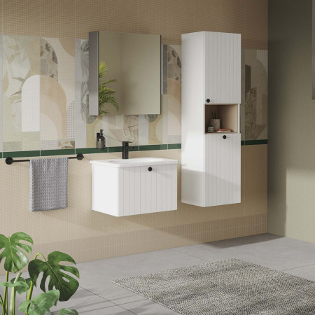69100 VitrA Root Groove 420mm Matt White Wall Hung Storage Unit and Laundry Basket Lifestyle