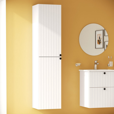 69086 VitrA Root Groove 420mm Matt White Wall Hung Tall Storage Unit Bathroom Setting
