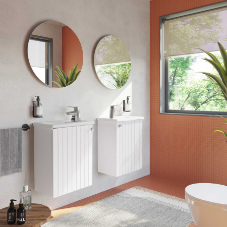 68960 VitrA Root Groove 450mm Matt White Wall Hung Right Hand Cloakroom Vanity Unit and Basin Lifestyle