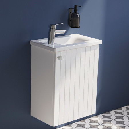 68960 VitrA Root Groove 450mm Matt White Wall Hung Right Hand Cloakroom Vanity Unit and Basin Left Hand Design