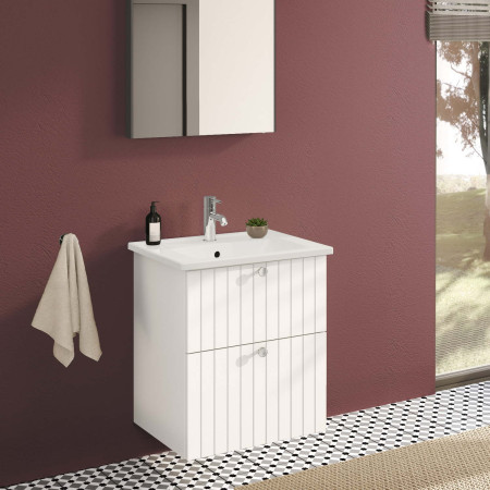 69044 VitrA Root Groove 600mm Matt White Wall Hung Vanity Unit and Basin with Chrome Handles