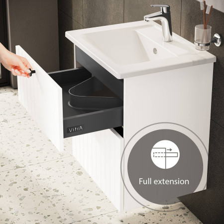 69044 VitrA Root Groove 600mm Matt White Wall Hung Vanity Unit and Basin Full Extension Drawer Design
