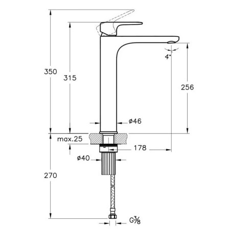 A4270774VUK VitrA Root Round Soft Gold Tall Basin Mixer Dimensions