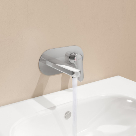 A42721EXP VitrA Root Round Chrome Wall Mounted Basin Mixer Lifestyle