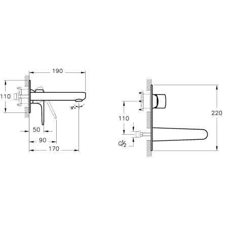 A4272129EXP VitrA Root Round Soft Copper Wall Mounted Basin Mixer Dimensions