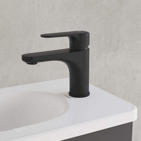 A4270536VUK VitrA Root Round Matt Black Mini Basin Mixer Lifestyle