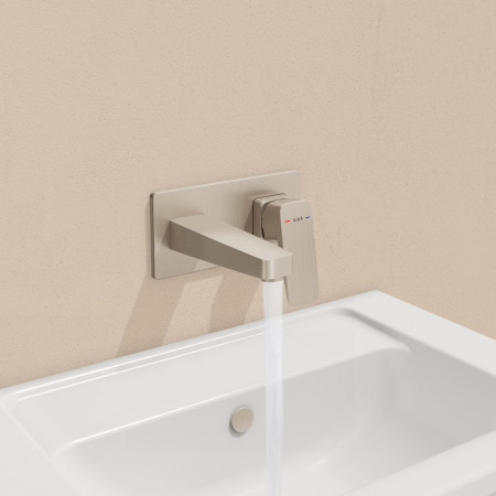 A4273834EXP VitrA Root Square Brushed Nickel Wall Mounted Basin Mixer Lifestyle