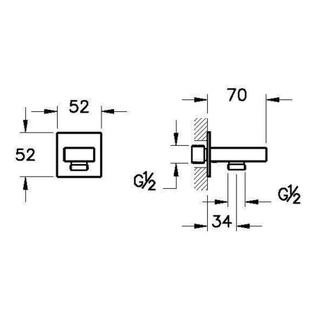 A45233 VitrA Root Square Chrome Built In Hand Shower Outlet Dimensions