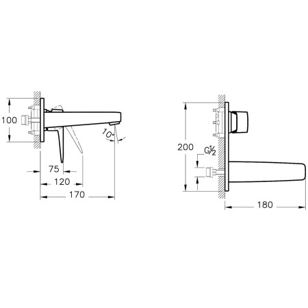 A42738EXP VitrA Root Square Chrome Wall Mounted Basin Mixer Dimensions