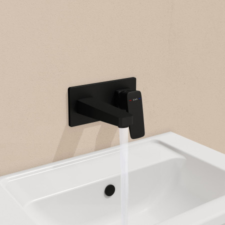 A4273836EXP VitrA Root Square Matt Black Wall Mounted Basin Mixer Lifestyle