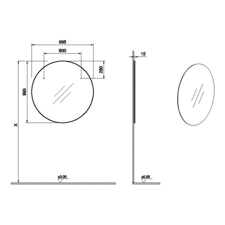 67665 VitrA Round 1000mm Brushed Chrome Bathroom Mirror Dimensions