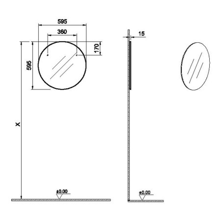 67663 VitrA Round 600mm Brushed Chrome Bathroom Mirror Dimensions