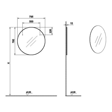 67664 VitrA Round 800mm Brushed Chrome Bathroom Mirror Dimensions