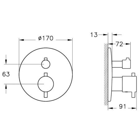 A4334836EXP VitrA Round Matt Black Thermostatic Single Outlet Concealed Shower Valve Dimensions