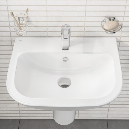 5502L003-0999 VitrA S20 550mm 1TH Wall Hung Basin with Half Pedestal and Chrome Tap