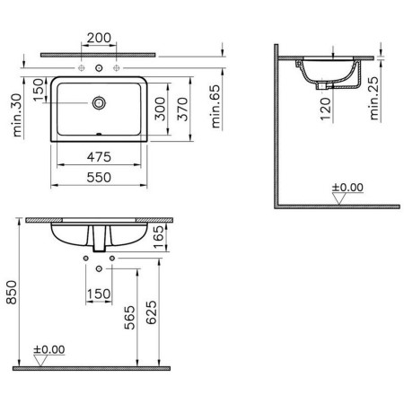 7475B003-0618 VitrA S20 550mm Square 0TH Undercounter Basin Dimensions