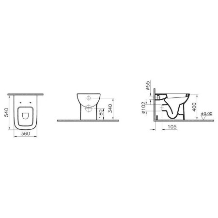 5520L003-0075 VitrA S20 Back to Wall Square WC Pan and Seat Dimensions