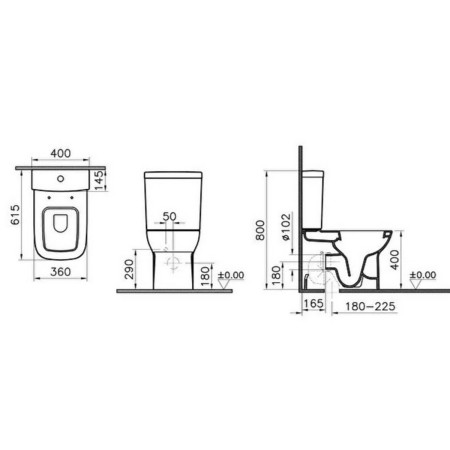 5512L003-0585 VitrA S20 Close Coupled Back to Wall WC Pan and Seat Dimensions