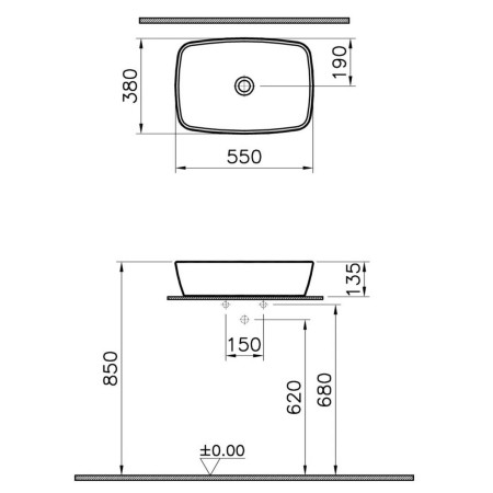 7075B003-0016 VitrA Shift 550mm Countertop Basin Dimensions