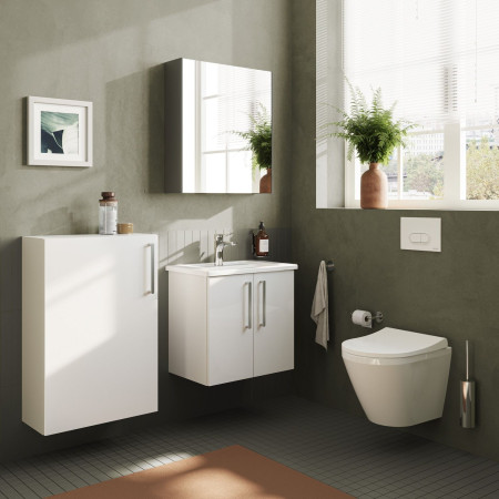 66901 VitrA Single Door 600 x 700mm Brushed Chrome Bathroom Mirror Cabinet Lifestyle