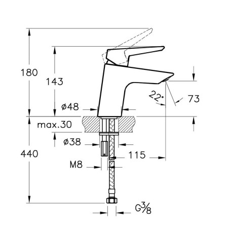 A42440VUK VitrA Solid S Basin Mixer in Chrome Dimensions