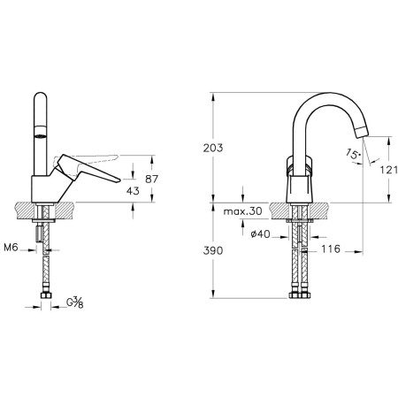 A42442VUK VitrA Solid S Basin Mixer with Swivel Spout in Chrome Dimensions