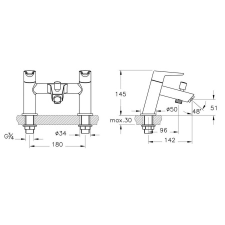 A42416VUK VitrA Solid S Bath Filler in Chrome Dimensions