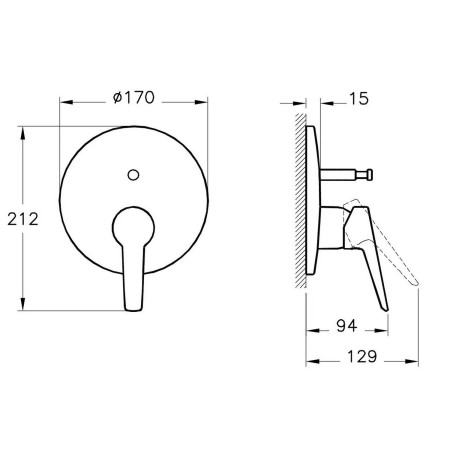 A42446EXP VitrA Solid S Chrome Round Dual Outlet Concealed Shower Valve Dimensions