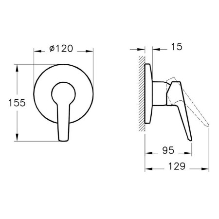 A42447EXP VitrA Solid S Chrome Round Single Outlet Concealed Shower Valve Dimensions
