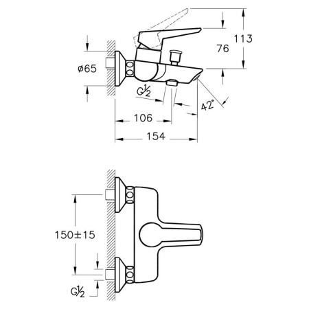 A42444EXP VitrA Solid S Wall Mounted Bath Shower Mixer in Chrome Dimensions