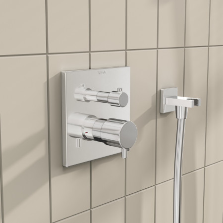 A43268EXP VitrA Square Chrome Dual Outlet Thermostatic Concealed Shower Valve with Wall Outlet