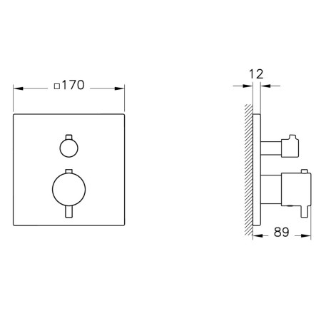 A43268EXP VitrA Square Chrome Dual Outlet Thermostatic Concealed Shower Valve Dimensions