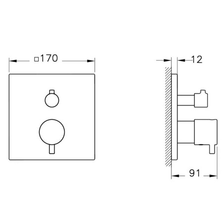 A43358EXP VitrA Square Chrome Thermostatic Single Outlet Concealed Shower Valve Dimensions