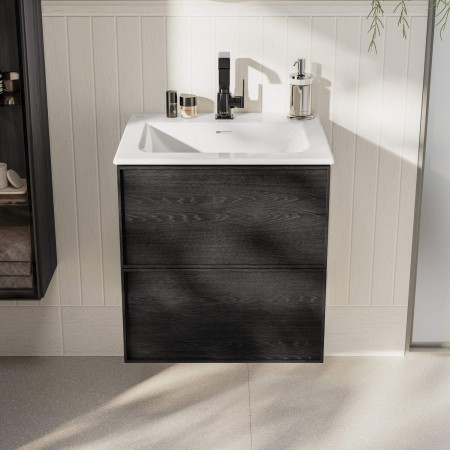 A4261639 VitrA Suit Basin Mixer with Side Handle in Gloss Black with Vanity Unit Front View
