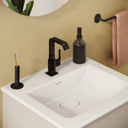 A4261639 VitrA Suit Basin Mixer with Side Handle in Gloss Black with Basin