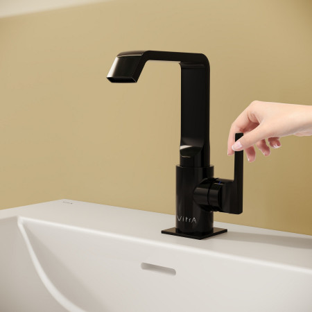 A4261639 VitrA Suit Basin Mixer with Side Handle in Gloss Black Front View