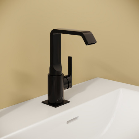 A4261639 VitrA Suit Basin Mixer with Side Handle in Gloss Black Lifestyle