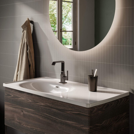 A4261639 VitrA Suit Basin Mixer with Side Handle in Gloss Black with Vanity Unit