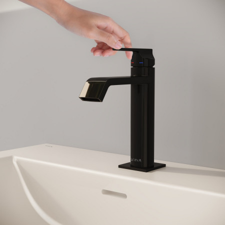 A4281639 VitrA Suit Basin Mixer with Top Handle in Gloss Black Front View