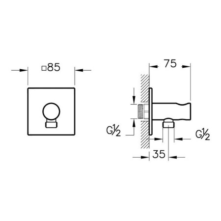 A4283239 VitrA Suit Gloss Black Concealed Hand Shower Wall Outlet Dimensions