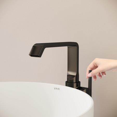 A4276539 VitrA Suit Tall Basin Mixer with Side Handle in Gloss Black Front View