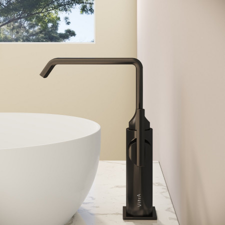 A4276539 VitrA Suit Tall Basin Mixer with Side Handle in Gloss Black Side View