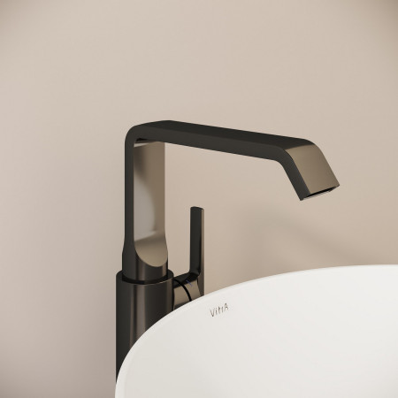 A4276539 VitrA Suit Tall Basin Mixer with Side Handle in Gloss Black Lifestyle