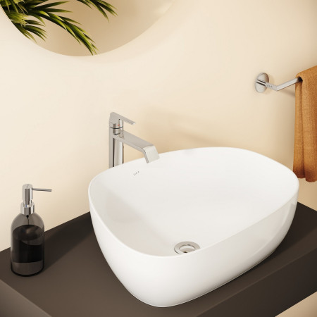 A42814 VitrA Suit Tall Basin Mixer with Top Handle in Chrome with a Countertop Basin